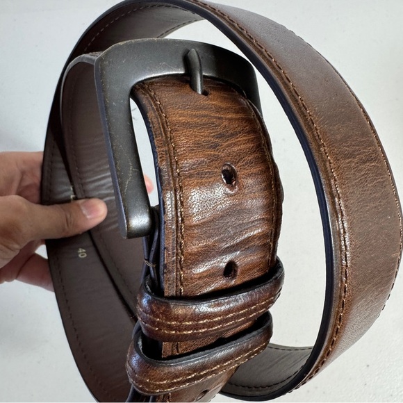 Classic Distressed Look Genuine Leather Brown Belt Size 40 - Picture 6 of 11